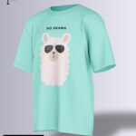 No Drama Llama Tee (Image of a light blue t-shirt with a white fluffy llama wearing sunglasses and the text "NO DRAMA" above it)