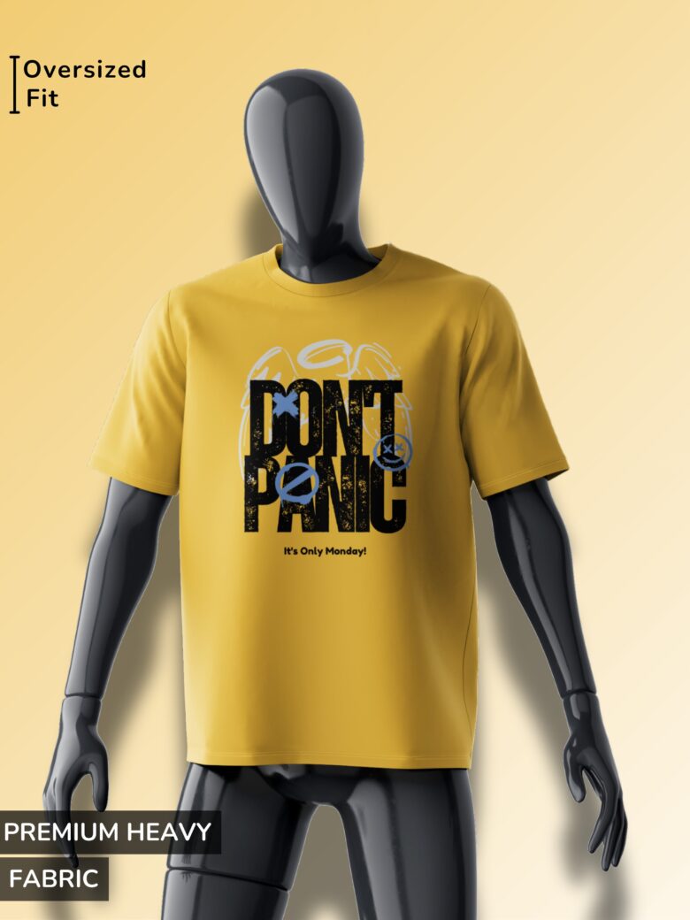 yellow oversized t-shirt with a stylish printed design.