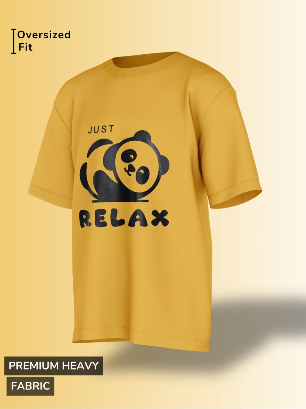 golden yellow oversized t-shirt with just relax panda print.