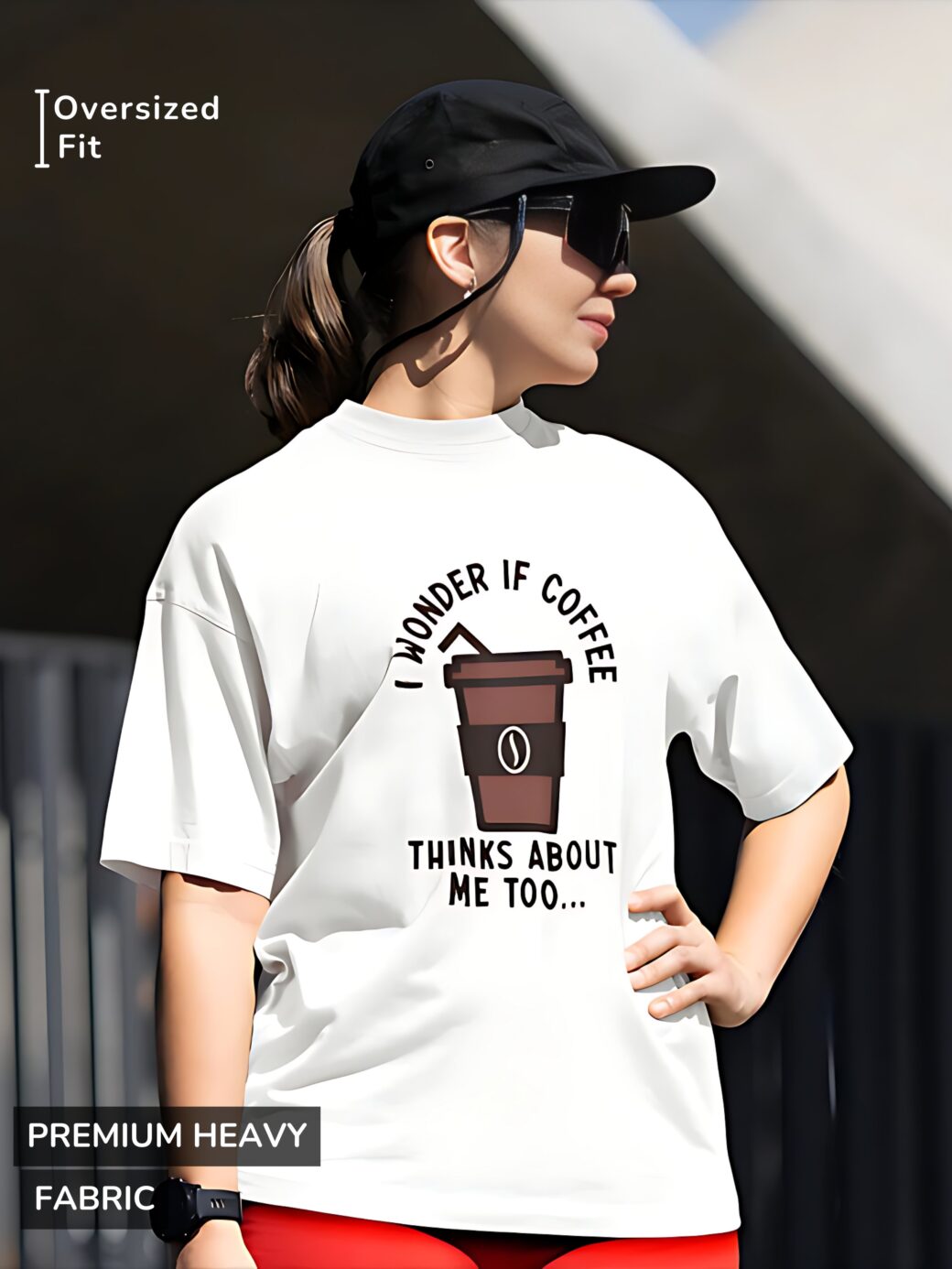 Coffee Thinks Of Me Tee (Image of a light blue t-shirt with a brown coffee cup graphic and the text "I wonder if coffee thinks about me too...")