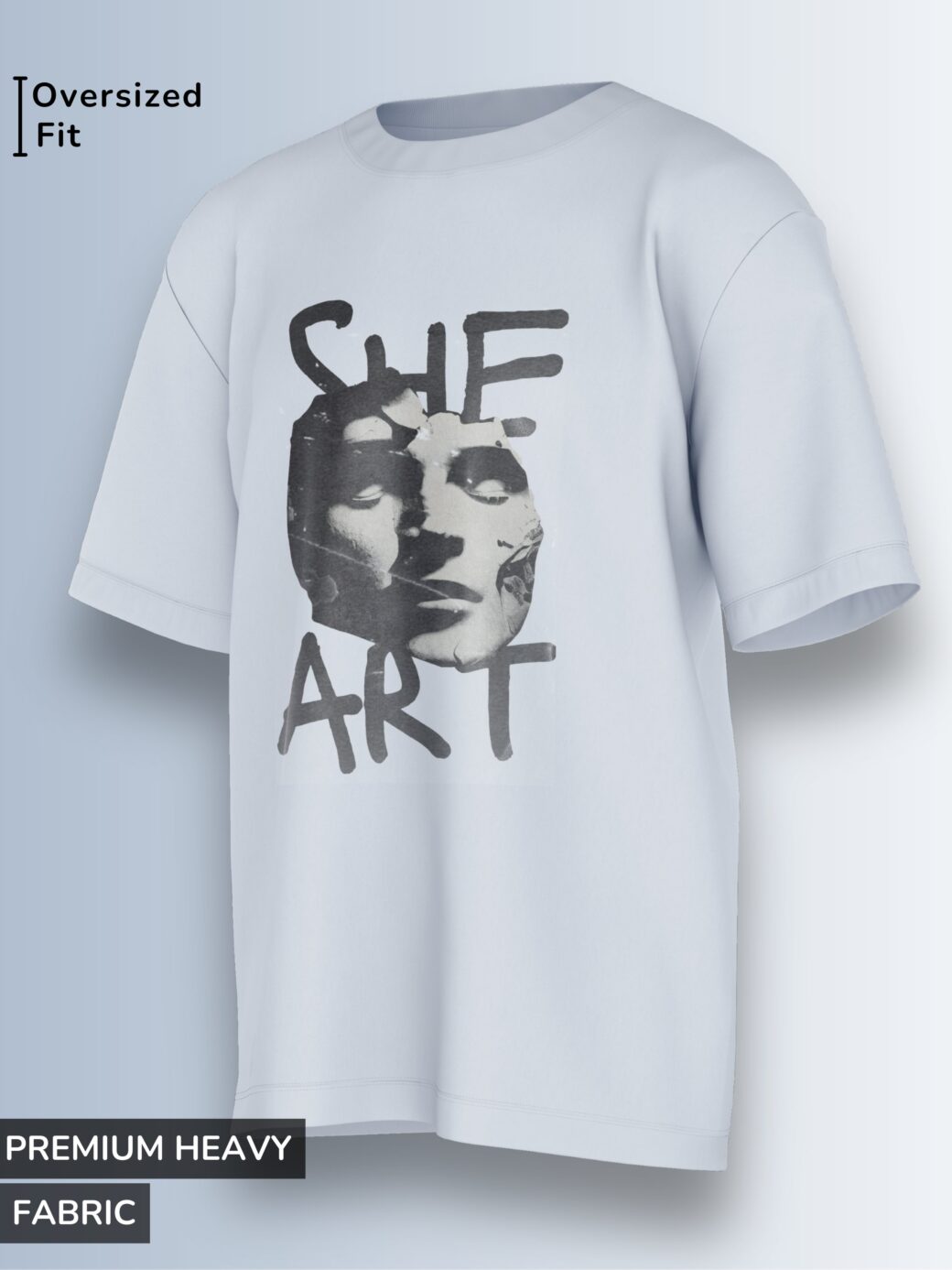 She Art Tee, close-up of 'SHE ART' hand-lettered text.