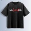 Distressed black oversized T-shirt with 'UNLIMITED' text in white and red and 'MAKE EVERYTHING POSSIBLE' text.