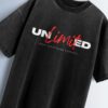 Distressed black oversized T-shirt with 'UNLIMITED' text in white and red and 'MAKE EVERYTHING POSSIBLE' text.