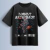 Distressed black oversized T-shirt with 'LONELY ASTRONAUT' text and an astronaut graphic floating in space.