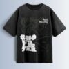Distressed black oversized T-shirt with '#NO FILTER' and 'Just Reality' text, and topographic map-like lines.