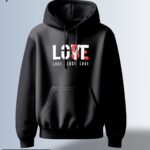 Black hoodie with the word "LOVE" in white, with the "O" replaced by "LUST" in red, and the phrase "LOST LOVE" in white below.