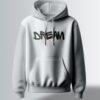 Light grey hoodie with the word "DREAM" in a bold, slightly stylized, black font.